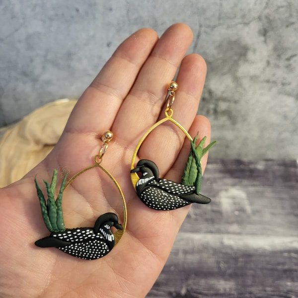 Common Loon Earrings, Polymer Clay Earrings, Loon Earrings, Bird jewelry, Canadian North, Bird Lover, Nature lover, Canadian Wildlife