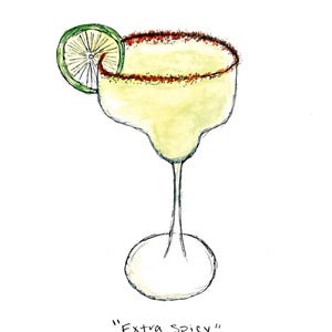 Margarita Art | Tequila-kunstafdruk | Cocktail aquarelprint | Handgeschilderde cocktail | Cocktailkunstwerk | Woondecoraties | Decoratie barwagen |