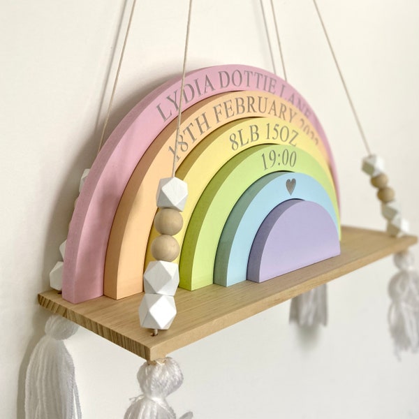 Rainbow Nursery Decor - Rainbow Engraved Stacker - Personalised Rainbow Stacker - Rainbow Baby Gift - Pastel Nursery Decor - New Baby Gift