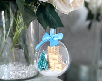 Personalised First Christmas Baby Building Block Bauble Gift Engraved Baby Details Keepsake