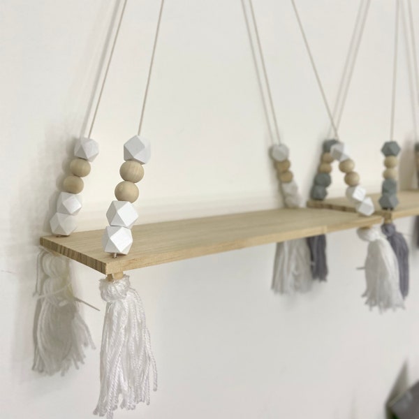 Nursery Wooden Swing Shelf, Nordic Style Shelf, Hanging Bead Shelf, Beige Wood White, Nursery Decor, Kids Shelf Storage, Natural Theme