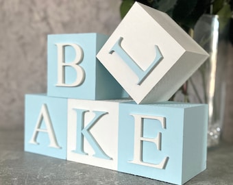 Personalised Baby blue baby blocks wooden name letter cubes stacking boy nursery decor blue and grey theme baby shower gift newborn custom