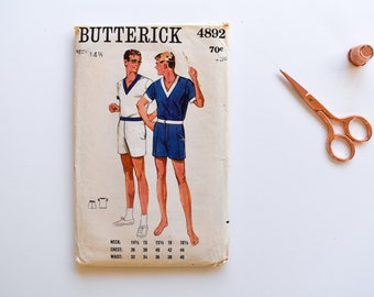 Butterick 4892 Vintage 1960s Sewing Pattern MensShirt and Shorts Neck Size 14.5