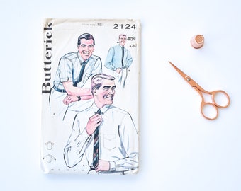 Butterick 2124 Vintage 1960s Sewing Pattern Mens Dress Shirt Neck Size 15.5 UNCUT Factory Folded