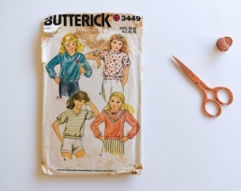 Butterick 3449 Vintage 1980s Sewing Pattern Girls Tops Pullover Sweatshirt