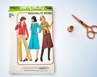 Simplicity Pattern 7801 Vintage 1970s Sewing Pattern Ladies Misses Unlined Jacket and Pantskirt - UNCUT Factory Folded