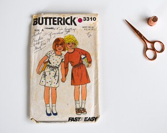 Girls Dress with Raglan Sleeves Sewing Pattern Butterick 3310 Vintage 1970s Size 2, 3, 4 USED/CUT