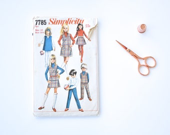 Simplicity 7785 Vintage 1968 Sewing Pattern Child Boys Girls Jumper, Top, Skirt and Pants Partially USED/CUT Partially UNCUT Size 10