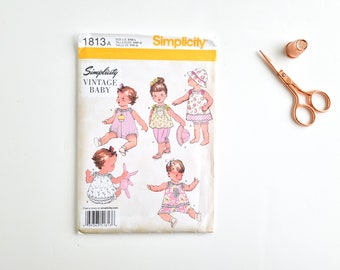 Simplicity 1813A Sewing Pattern Babies Romper, Dress, Top, Pants, Panties and Hat - UNCUT Factory Folded