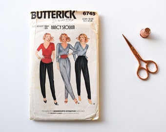 Butterick 6745 Vintage 1980s Sewing Pattern Ladies Womens Misses Top, Pants and Cummberbund Size 10 CUT/USED