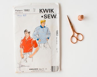 Kwik Sew 1882 Vintage 1980s Sewing Pattern Mens Polo Shirts Short Sleeved and Long Sleeved - FACTORY FOLDED