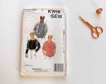 Kwik Sew 2305 Vintage 1990s Sewing Pattern Mens Shirts - partially CUT part FACTORY FOLDED