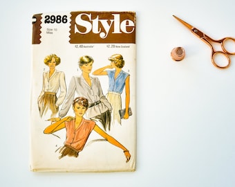 Style 2986 Vintage 1980s Sewing Pattern Ladies Misses Set of Blouses - UNCUT Factory Folded