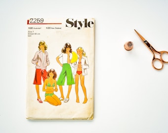 Style 2259 Vintage 1970s Sewing Pattern Girls Jacket, Guachos and Bikini - Part USED/CUT, Part UNCUT Factory Folded