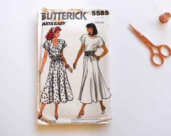Sewing Pattern Vintage 1980s Butterick 5585 Ladies Misses Womens Pullover Dress Size 6,8,10 USED/CUT