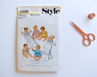 Baby Layette Sewing Pattern Style 4995 Vintage 1970s Christening Robe Dress or Top Size Newborn and 6 Months USED/CUT