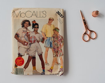 McCalls 3037 Sewing Pattern Unisex Teens Shirt Top and Pants - USED/CUT Size Medium 1980s Vintage Casual Lounge Set