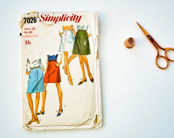Simplicity 7026 Vintage 1960s Sewing Pattern Set of A-line Skirts in 2 Lengths - USED/CUT