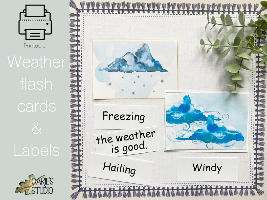 Weather Flashcards Watercolor Learning for Students and Teachers - Etsy