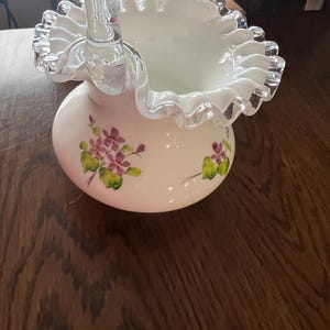 1 Fenton  milk, glass, white glass basket with flowers, hand paint