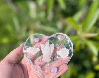 Love Crystal Grid Kit – Heart Selenite Plate, Rose Quartz Angel