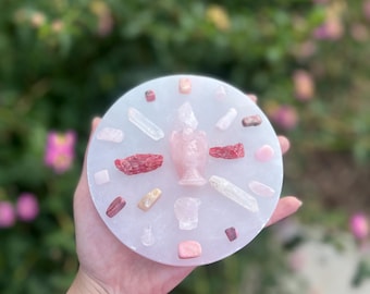 Love Crystal Grid Kit – Rose Quartz Angel, Clear Quartz, Rhodonite