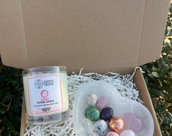 Love Crystal Gift Box – Satin Spar Bowl, Tumbles & Scented Candle