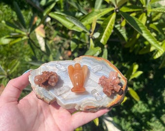 Self-Confidence Crystal Grid Kit- Agate Plate, Aragonite, Quartz & Golden Healer Angel