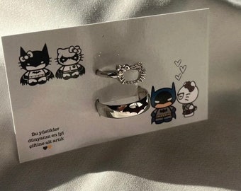 Batman - Hello Kitty Two Ring-925 Sterling Silver - Two Ring