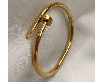 Damen Schmuck • Armreif mit Edelsteinen • Geschenke für Frauen • Nagel Gold Farbe Armband -925 Sterling Silber -Ein Armband