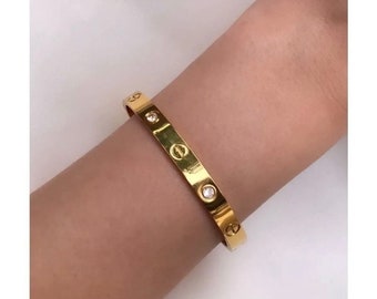 Damenschmuck • Armreif mit Edelsteinen • Geschenke für Frauen • Goldfarbenes Steinarmband – 925er Sterlingsilber – Goldfarbenes Armband