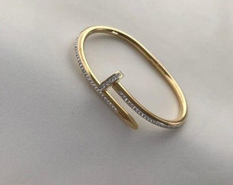 Damen Schmuck • Armreif mit Edelsteinen • Geschenke für Frauen • Nagel Stein Goldfarbe Armband -925 Sterling Silber - Ein Armband