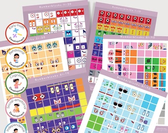 Printable Numberblock 1-100 Hand-drawn Stickers: Math Link Cubes, Montessori Learning | Christmas Gift, PreK School, Kids Gift