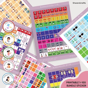 Printable Numberblocks 1-100 Stickers: Math Link Cubes, Montessori Learning | Christmas Gift, PreK School, Kids Gift