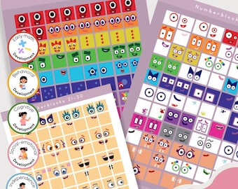 Pegatina imprimible de bloques numéricos del 1 al 30, dibujada a mano / Bloques de aprendizaje de matemáticas / Estudio para niños en edad preescolar / Mathcube, Mathblocks