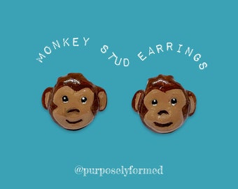 monkey stud earrings | cute monkey | animal earrings | brown monkey earrings