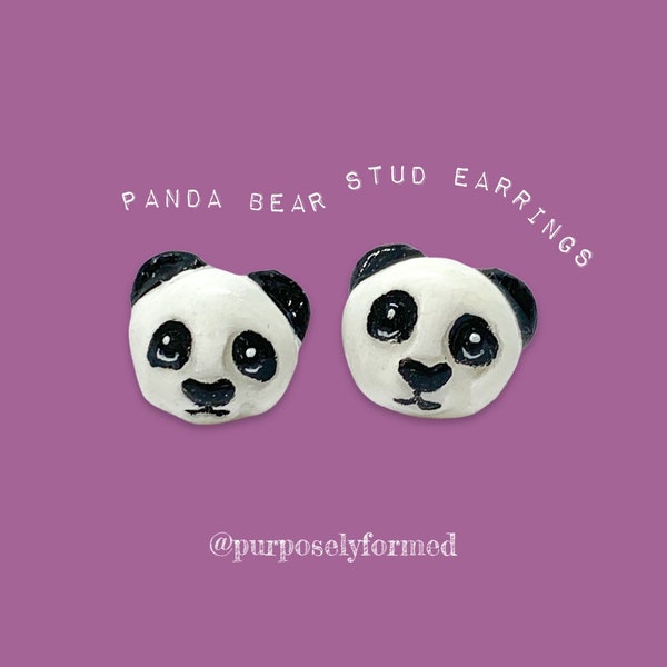 Panda bear stud earrings | black and white panda | animal earrings | miniature panda