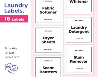 Printable Laundry Labels | A4 Size | 16 Labels | PDF format | Minimalist black and white labels