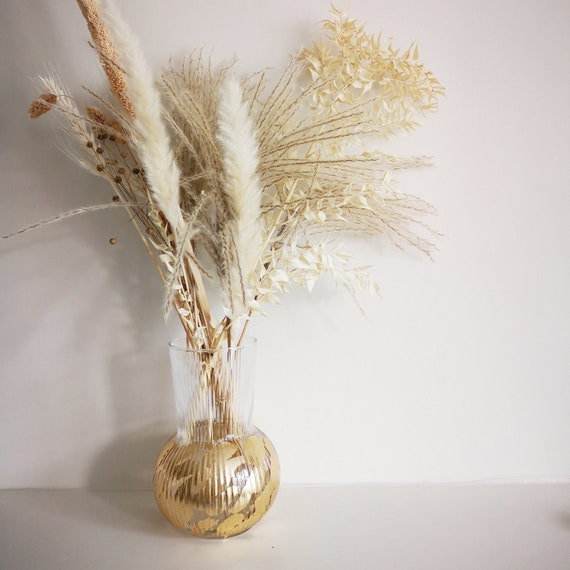 Round Glass Vase Gold Leaf Vase Glass Vase With Handcrafted Etsy