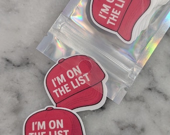 Epstein List Stickers – “I’m On The List” | Funny Political Stickers Pack of 20 | Waterproof, Dishwasher Safe, Vinyl Laptop Decals, Red Hat