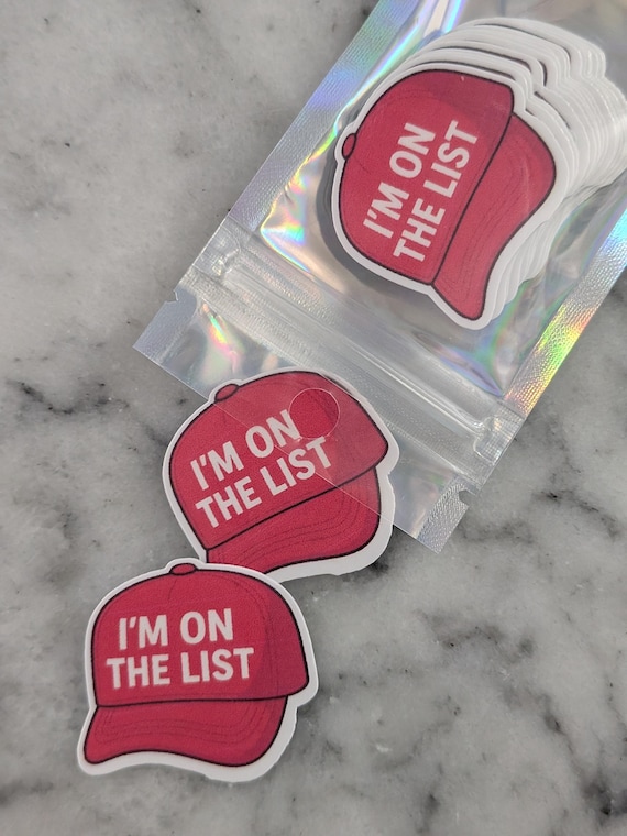 Epstein List Stickers – “I’m On The List” | Funny Political Stickers Pack of 20 | Waterproof, Dishwasher Safe, Vinyl Laptop Decals, Red Hat