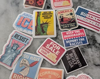 Progressive Political Sticker Pack | Resist, Abolish ICE, Immigrant Rights, Protest Vinyl Stickers | Activist Laptop Decals