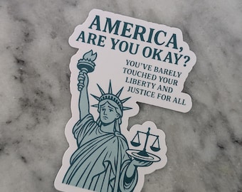 America Are You Okay? | Liberty and Justice for All Sticker | Protest Sticker | Political Statement | Activist Decal | Satire Sticker