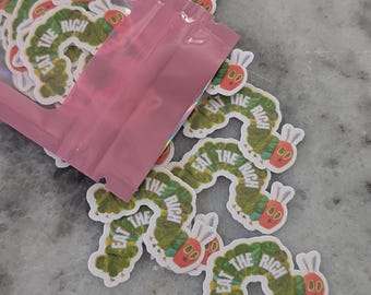 Mini "Eat the Rich" Caterpillar Stickers – Confetti Sized 1" Anti-Capitalist Vinyl Stickers