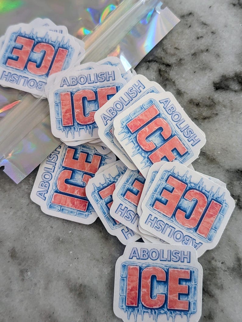 Abolish ICE Stickers – 1.5" Waterproof Vinyl, High-Quality Activist Stickers image 1
