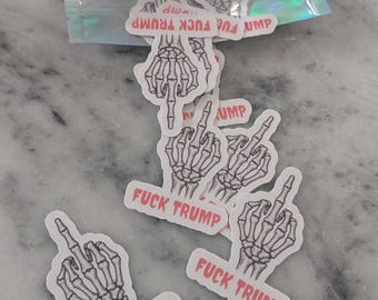 Anti-Trump Skeleton Middle Finger Sticker – Waterproof Vinyl Decal (1.5")