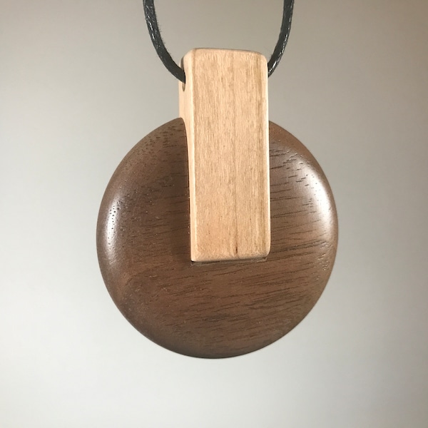 Mandala pendant, Solid Walnut and Cherry wood Round Pendant with Adjustable Waxed Cotton Necklace. Unique exquisite elegant gift