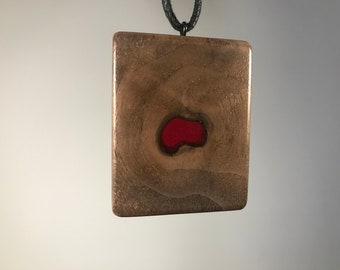 Solid Walnut and Resin Pendant with Adjustable Waxed Cotton Necklace.