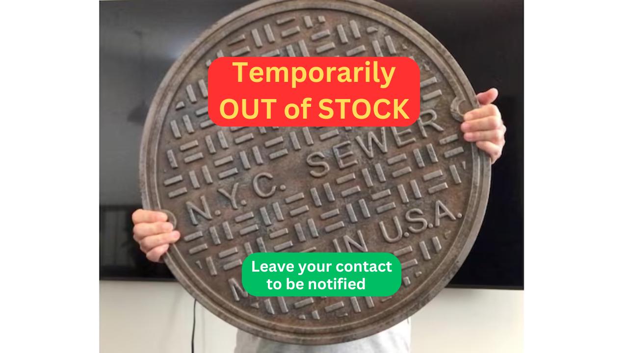 REPLICA New York City Sewer Manhole Cover, 24 inch Diameter. Use as Table Top or One of a Kind Wall Decor for Game Room, Man Cave,