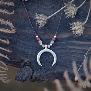 Moon Necklace - Crescent Moon - Silver Jewelry - Handmade Necklace - Jasper - Moonstone - Moon Symbol - Delicate Necklace - For Her